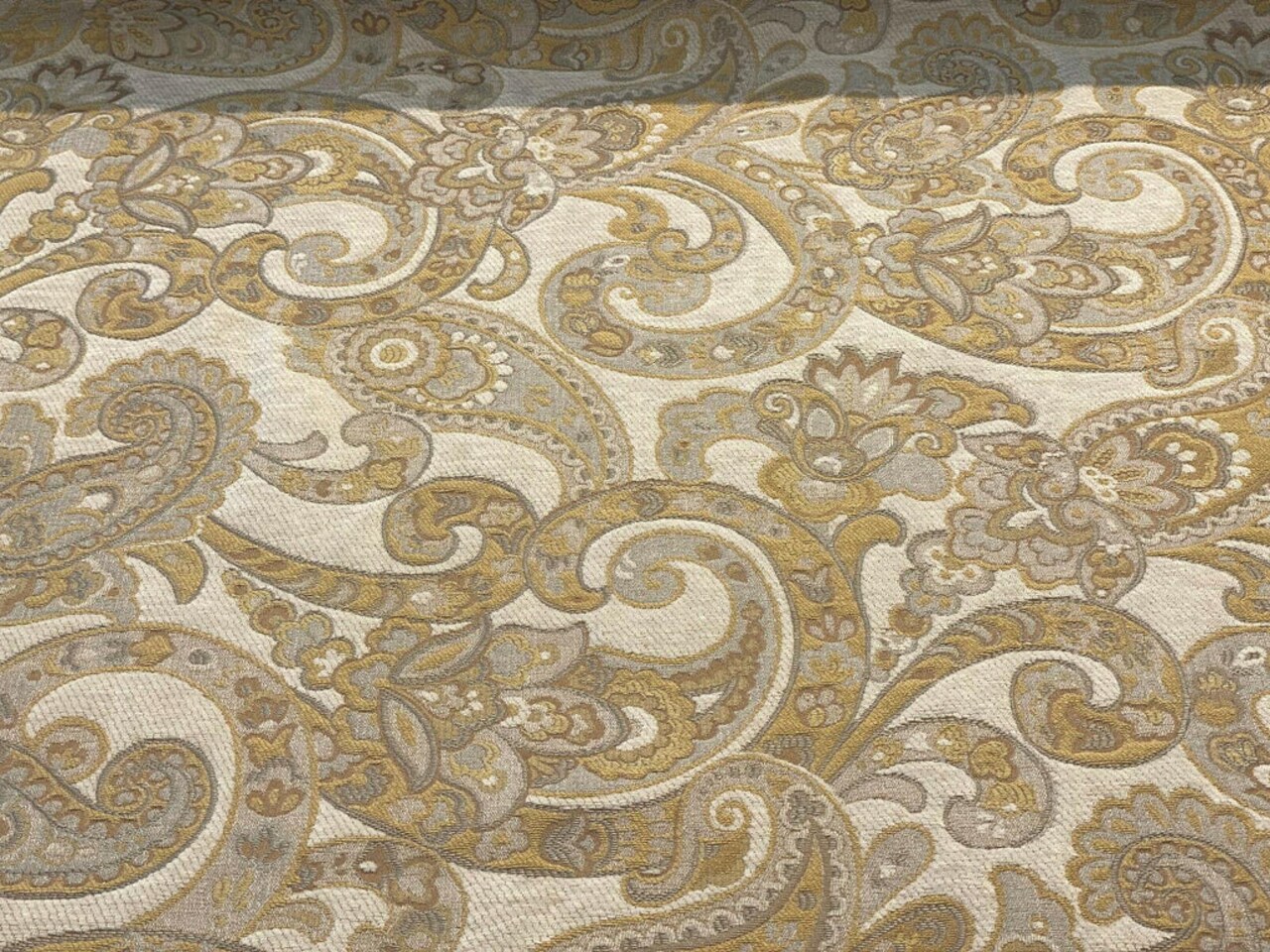 1 Yard Upholstery Chenille Fabric Barrow Porcelain Beige Paisley 69% Polyester 20% Cotton 11% Rayon